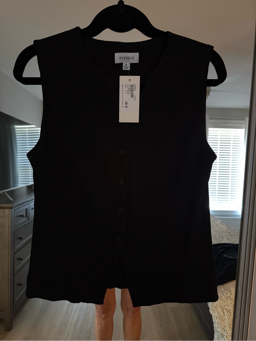 Evereve Black Ribbed Button-Front Sleeveless Tank